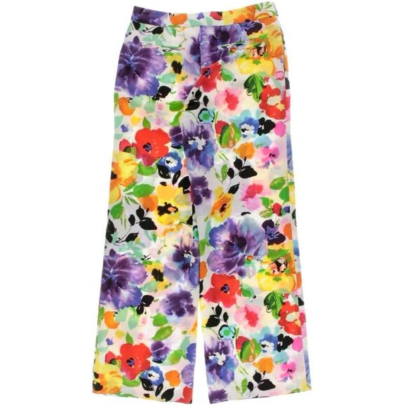 $298 Ralph Lauren Floral Hawaiian Flower Wide Leg Silky Summer Dress Pants 8P - Picture 4 of 16